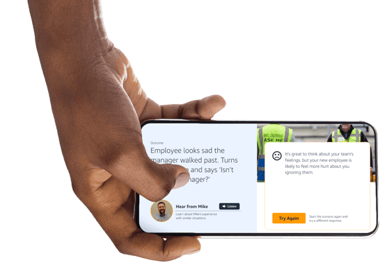 Employee simulation case study with real-time feedback for skill improvement and decision-making.
