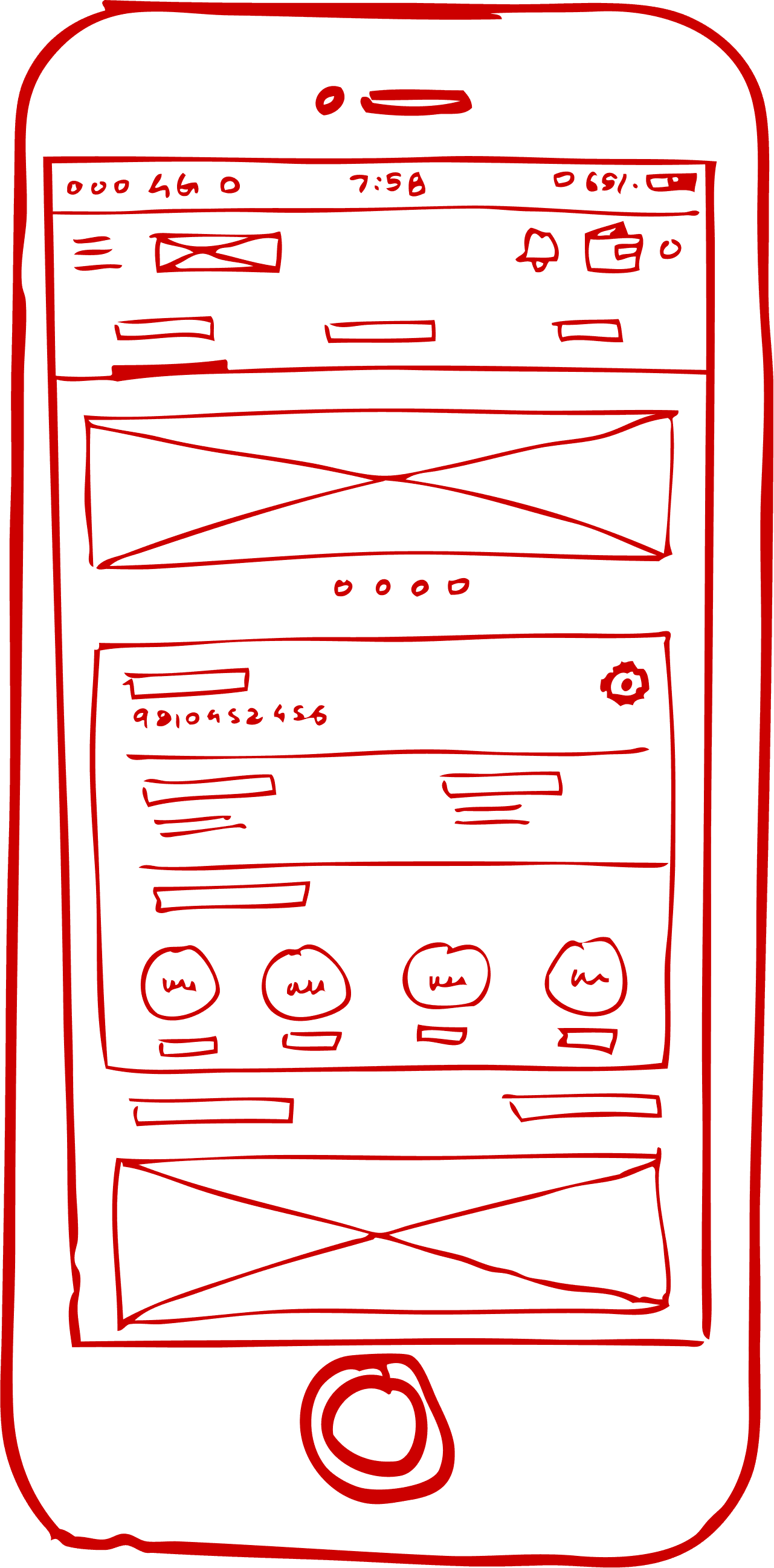 Sketch wireframe of an interactive app for user learning.