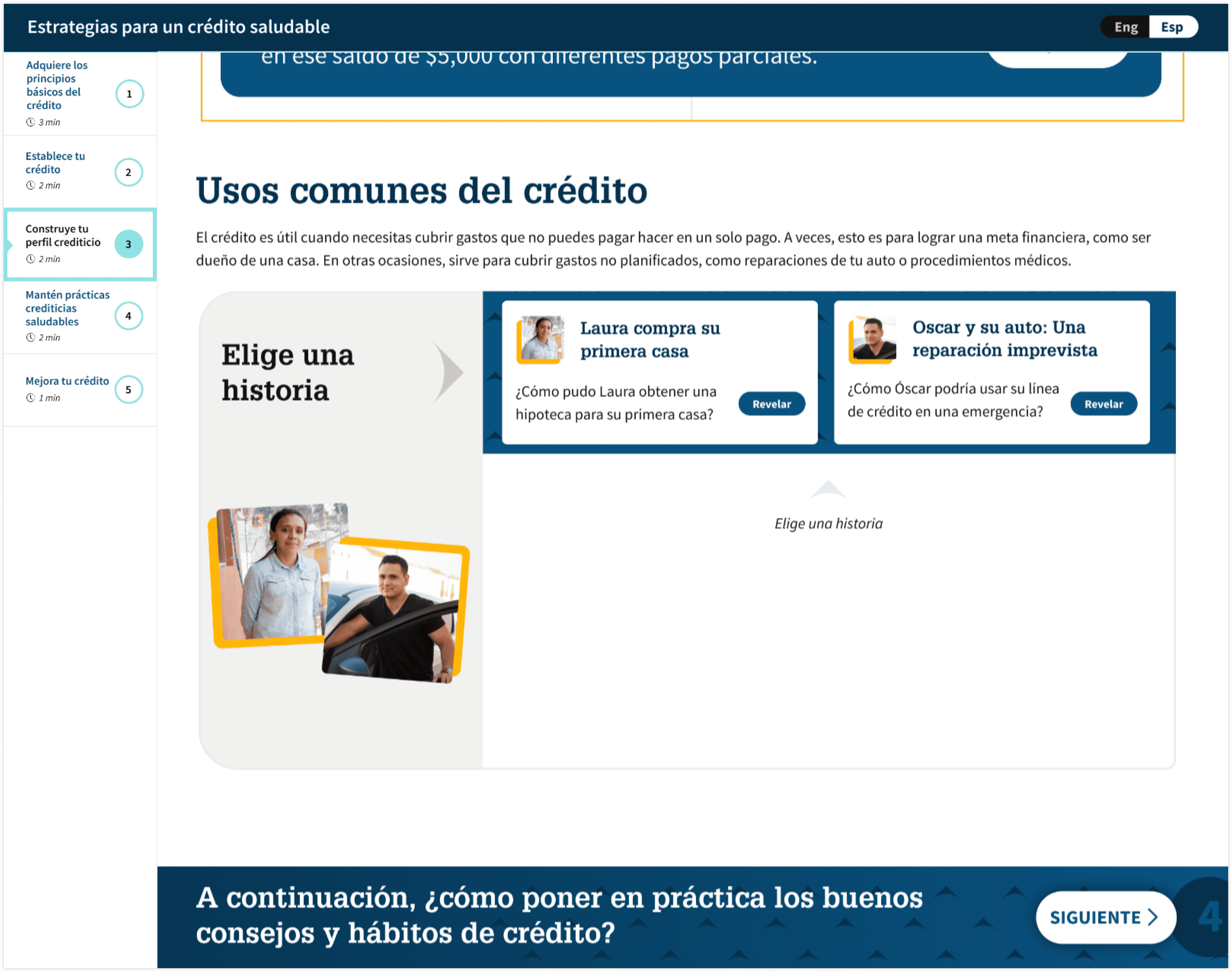 Interactive case study in Spanish to explore options and outcomes.