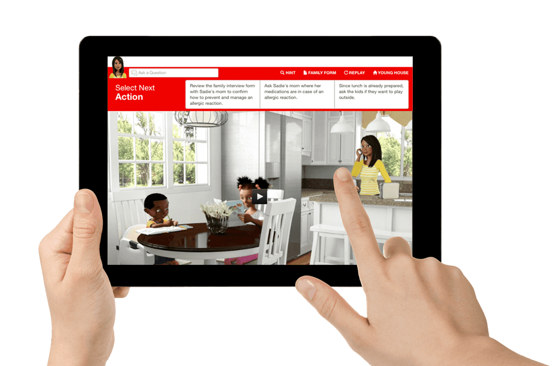 Child care interactive simulation with Hollywood-style animation for engaging learning.